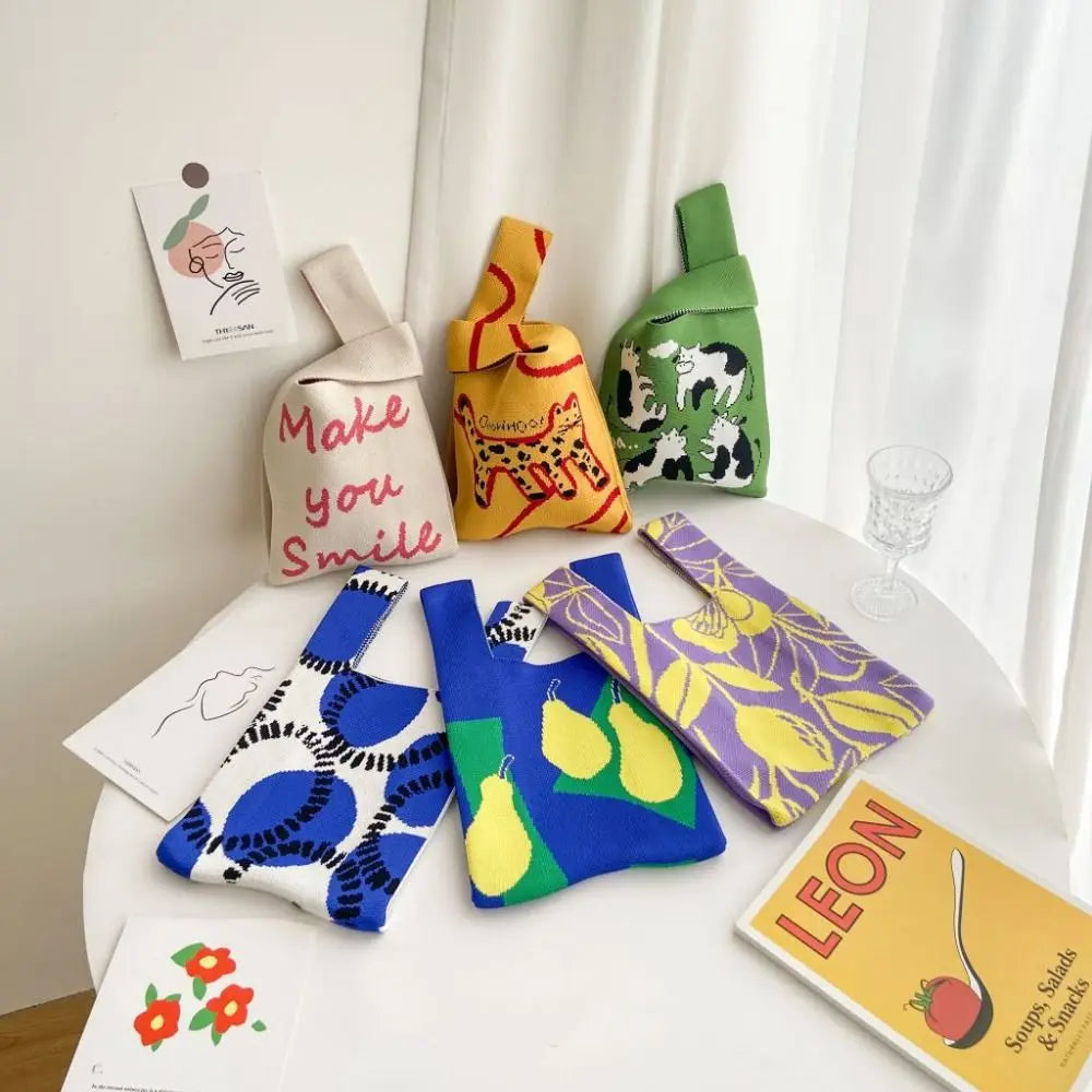 Cat Knit Handbag High Capacity Knot Wrist Bag For Women - Smarsty