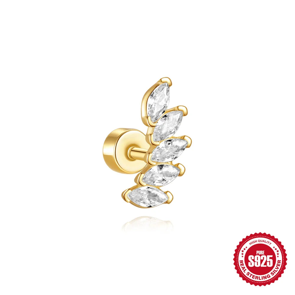 925 Silver Star Moon Zircon Stud Earrings Hypoallergenic - Smarsty