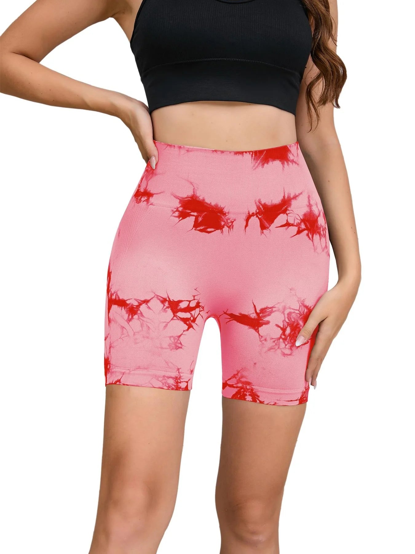 Tie Dyed Seamless Fitness Pants Women's High Waist and Hip Lifting Sports Tight Shorts Running Sexy Peach Fitness Yoga Shorts - Smarsty
