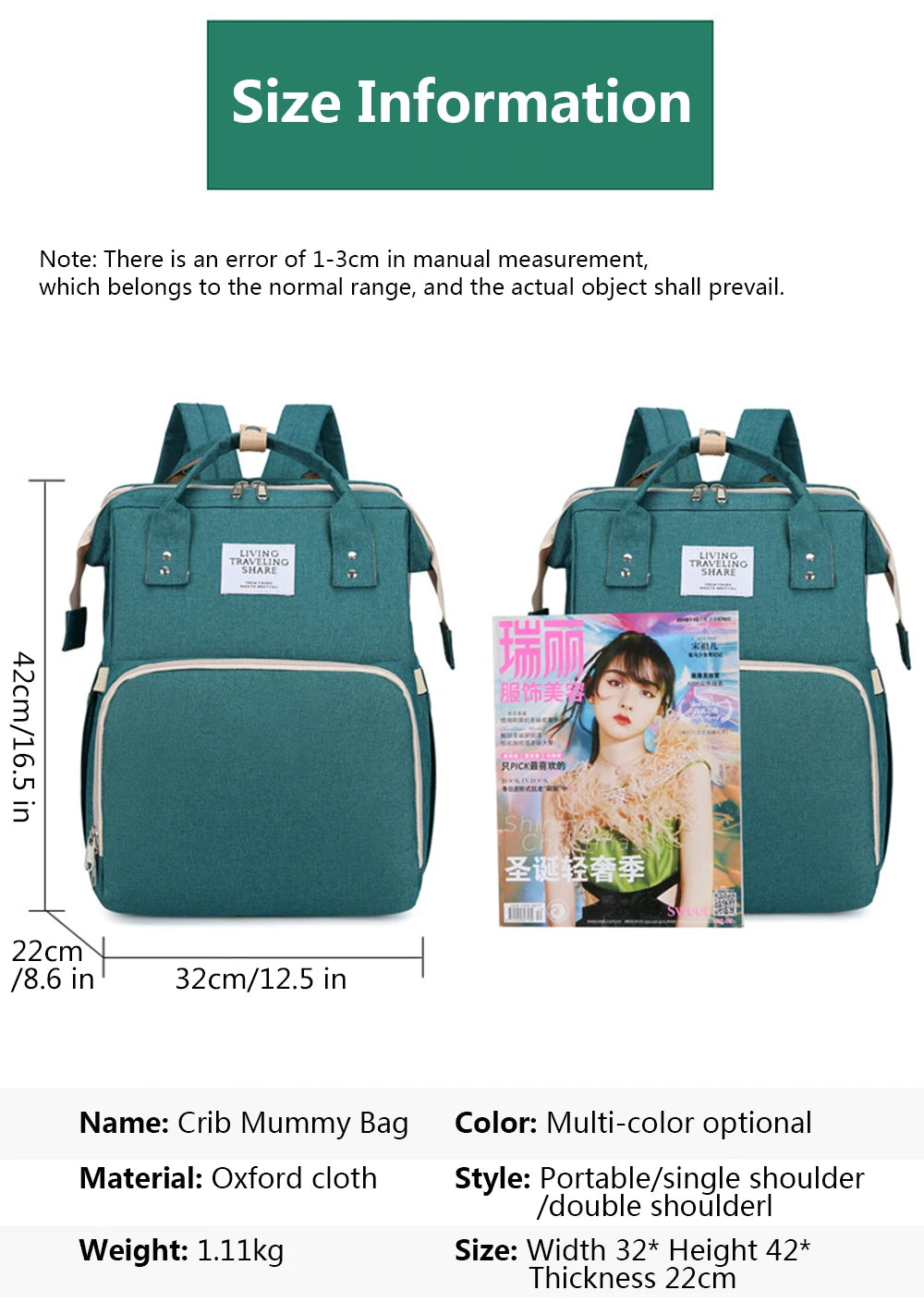 Folding Mommy Bag Lightweight Portable Folding Crib Bed Large-capacity Baby Backpack Female Mommy Outting Bag Mummy Bag by Smarsty