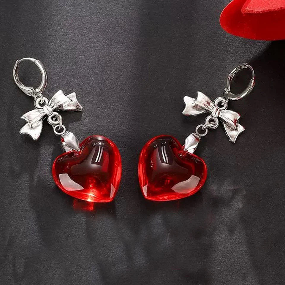 Harajuku Red Glass Heart Dangle Earrings for Stylish Women - Smarsty
