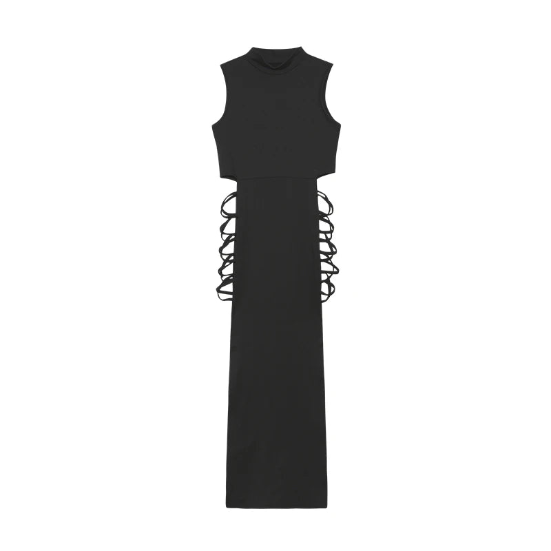 Criss Cross Cut Out Dress, Sexy Bodycon Mock Neck Sleeveless Dress, Women's Clothing - Smarsty
