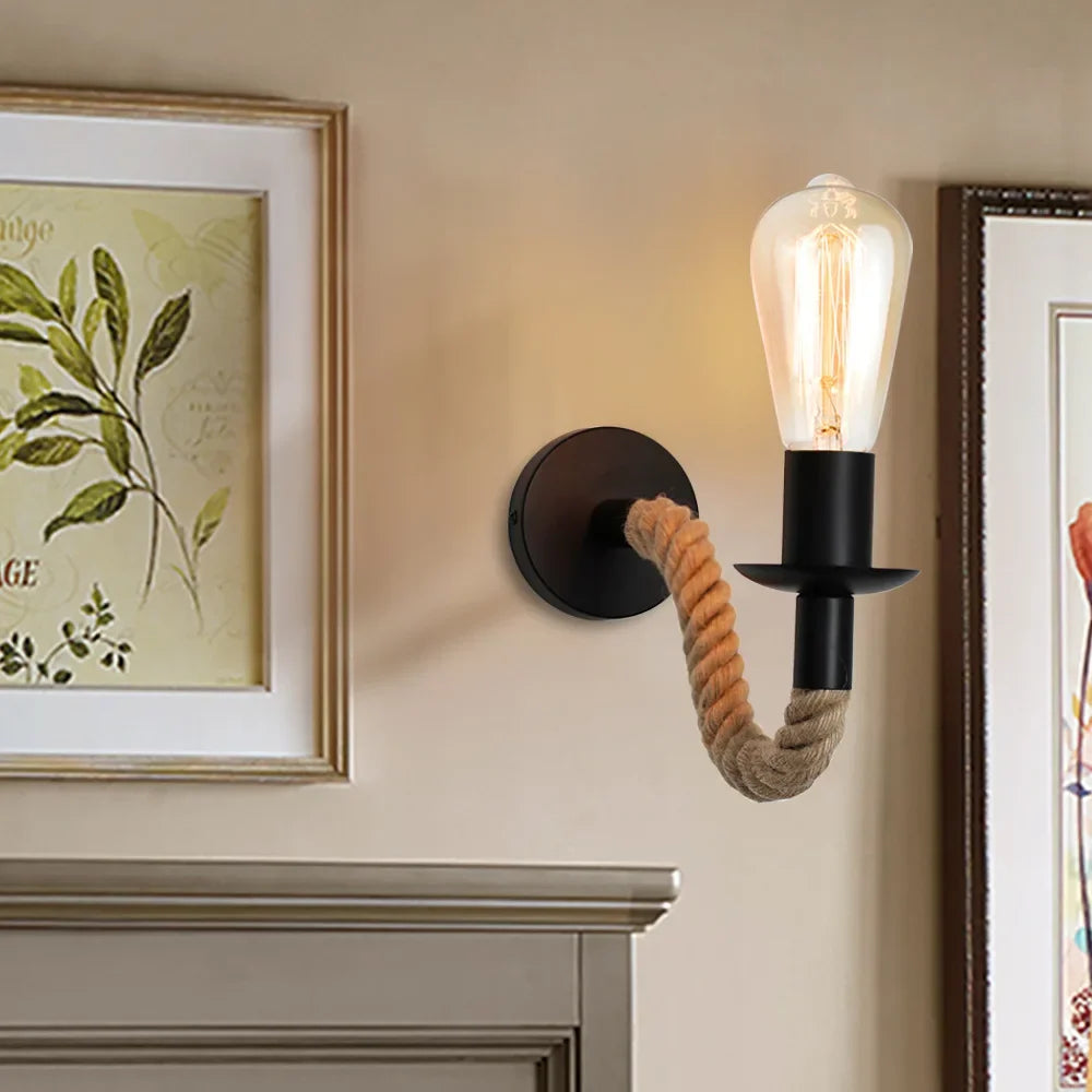Retro Hemp Rope Wall Lamp for Stylish Indoor Lighting - Smarsty