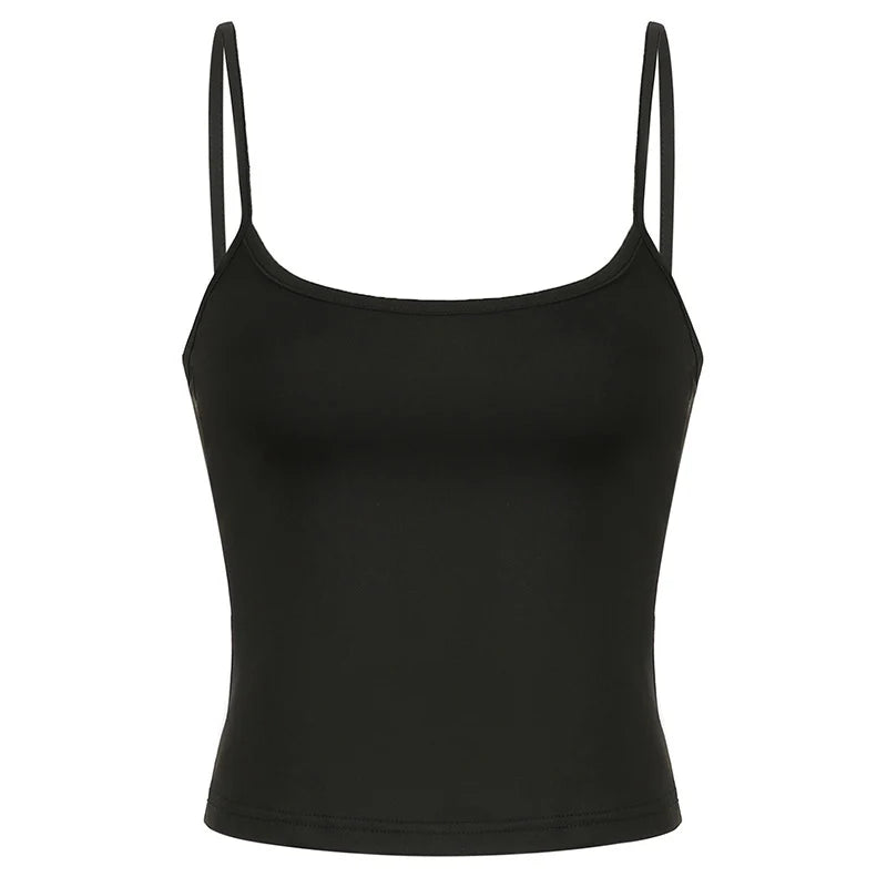 Basic Solid Camis Summer Casual Sleeveless Spaghetti Strap Top Women Harajuku All-match Cropped Tops y2k Vintage Clothing - Smarsty