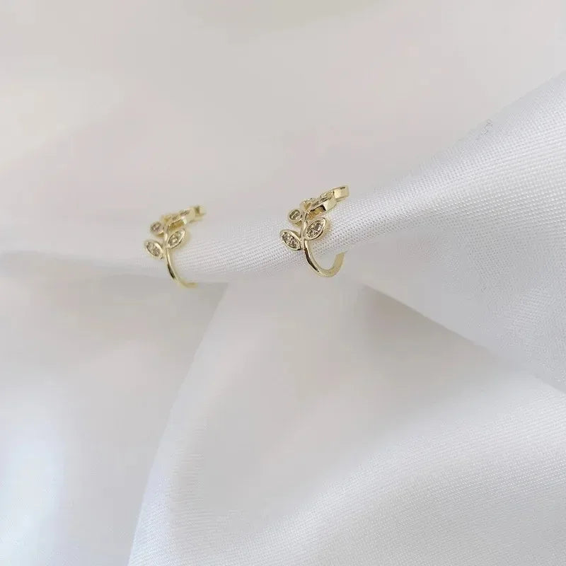 Cute Metal Leaf Earcuff Clip Earrings Comfy No Piercing - Smarsty