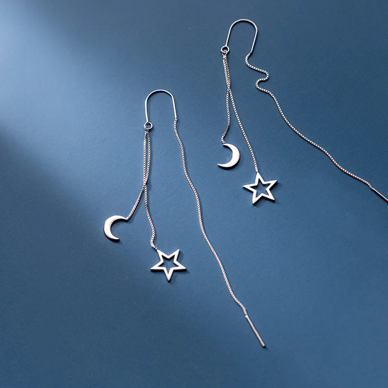 925 Sterling Silver Star Earrings with Tassel Design for Women - Smarsty