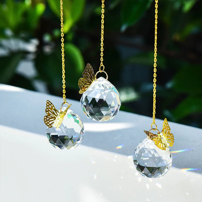 Handmade Butterfly Crystal Ball Prism Suncatcher Decor - Smarsty