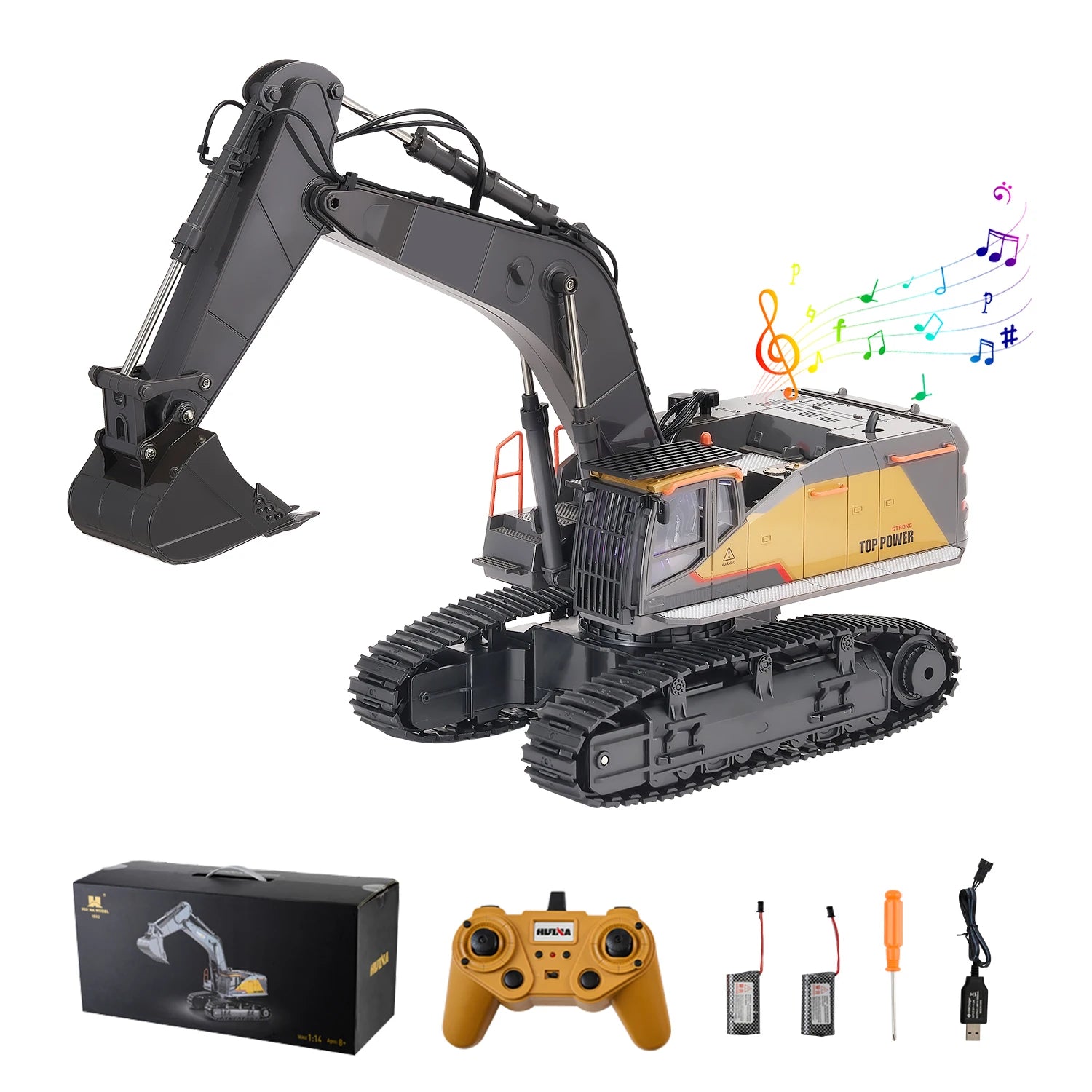 SucceBuy 1:14 RC Excavator Toy 22 Channel Remote Control Digger with Shovel Construction Vehicles for Kids Birthday Gifts