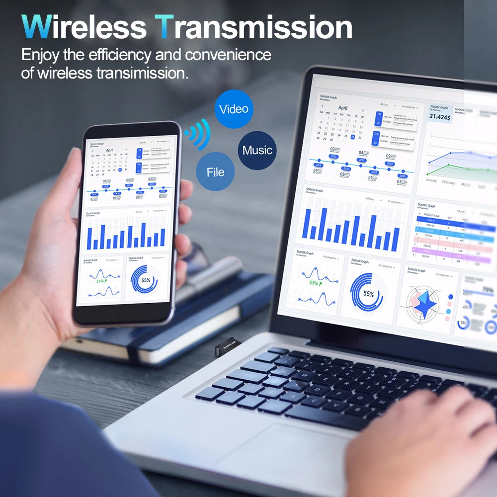 USB Wireless Bluetooth Adapter Bluetooth 5.4 USB Transmitt for PC Dongle Adaptador Wireless Mouse Keyborad Music Audio Receiver