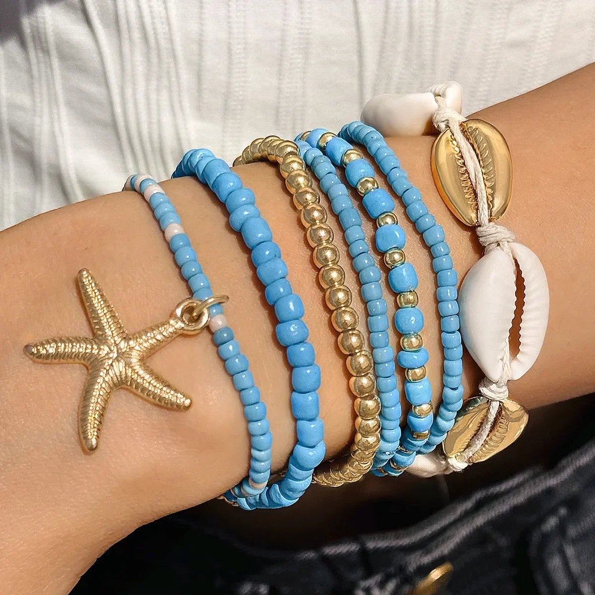 Boho Summer Starfish Bracelet Set for Women - Smarsty