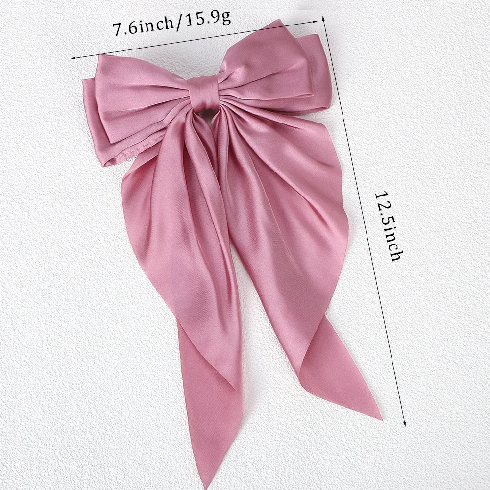 Girls Elegant Big Bow Satin Hair Clip Accessory - Smarsty