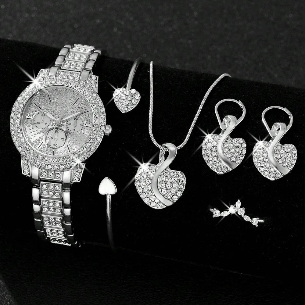 Luxury Women's Quartz Watch Jewelry Set with Rhinestones - Smarsty