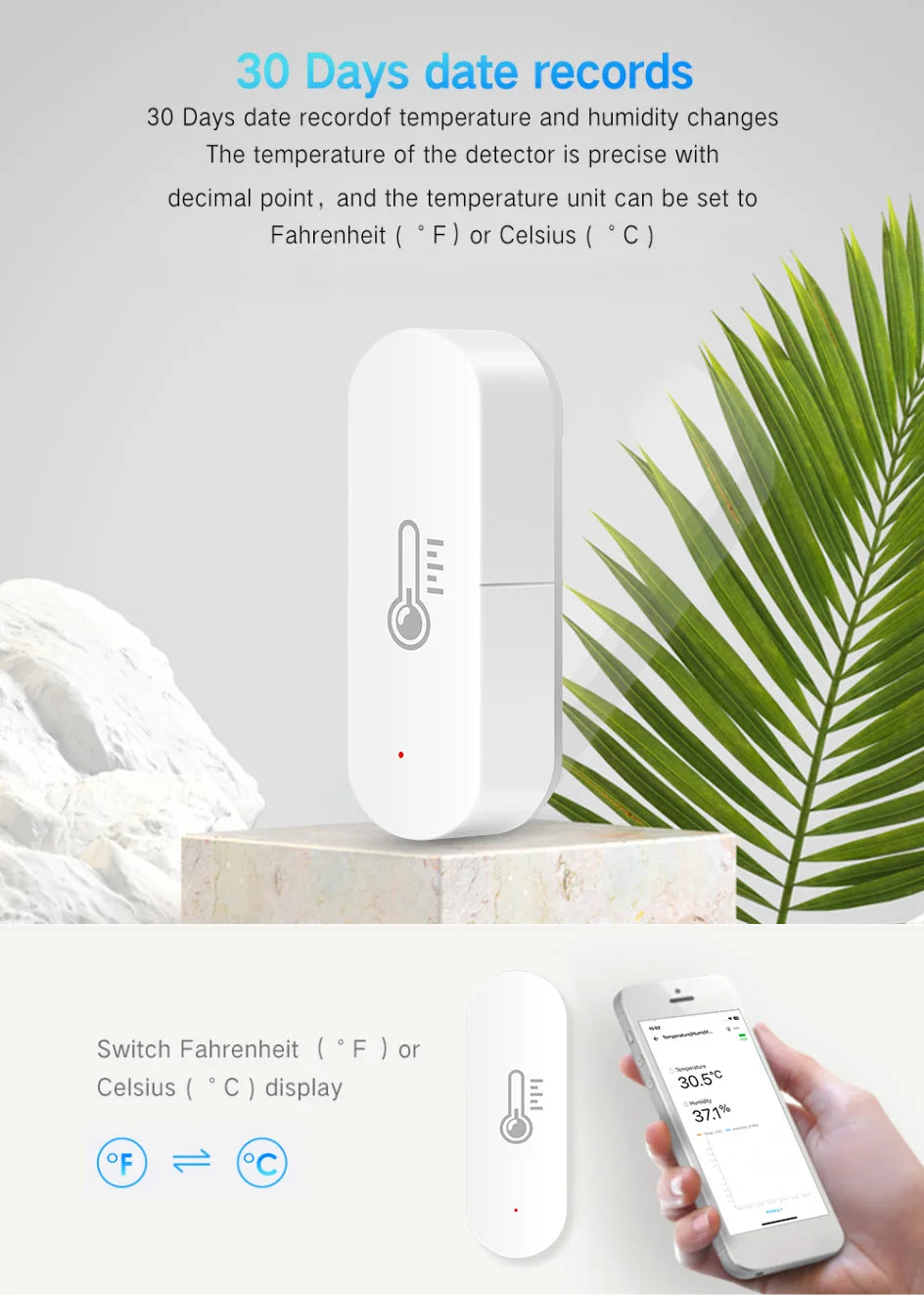 ZigBee Smart Temperature Humidity Sensor with App Control - Smarsty