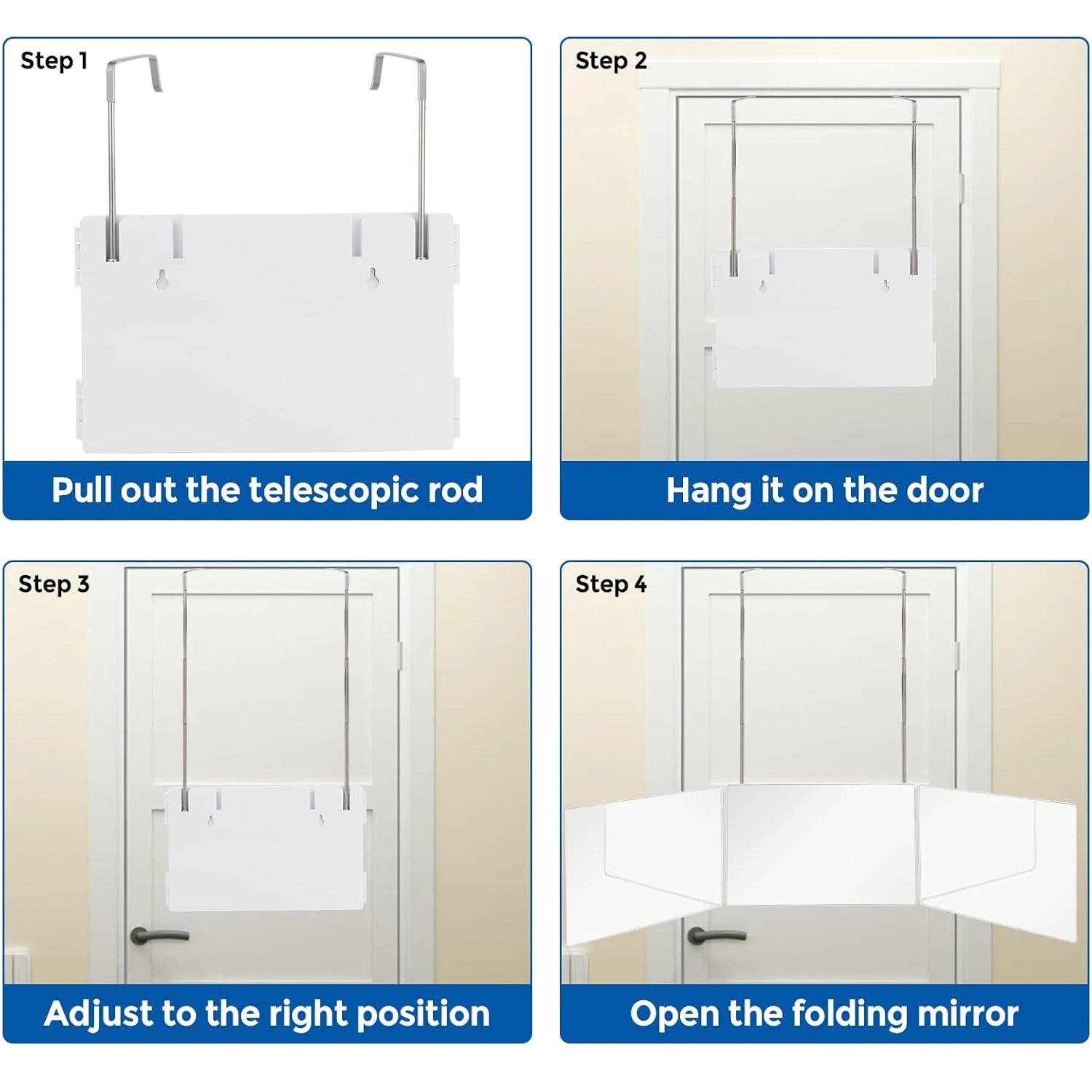 Trifold Shaving Mirror with Adjustable Hooks for Easy Use - Smarsty