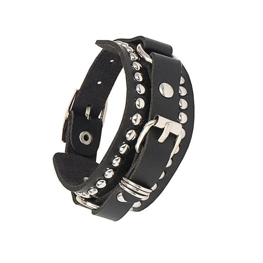 Adjustable Punk Rock Studded Leather Bracelet Set - Smarsty