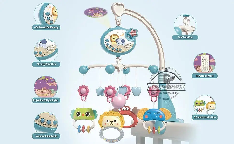 Musical Baby Crib Mobile with Lights Music Projection for Infants 0-6 Months Remote Control Crib Toys for Newborn Baby Mobile by Smarsty