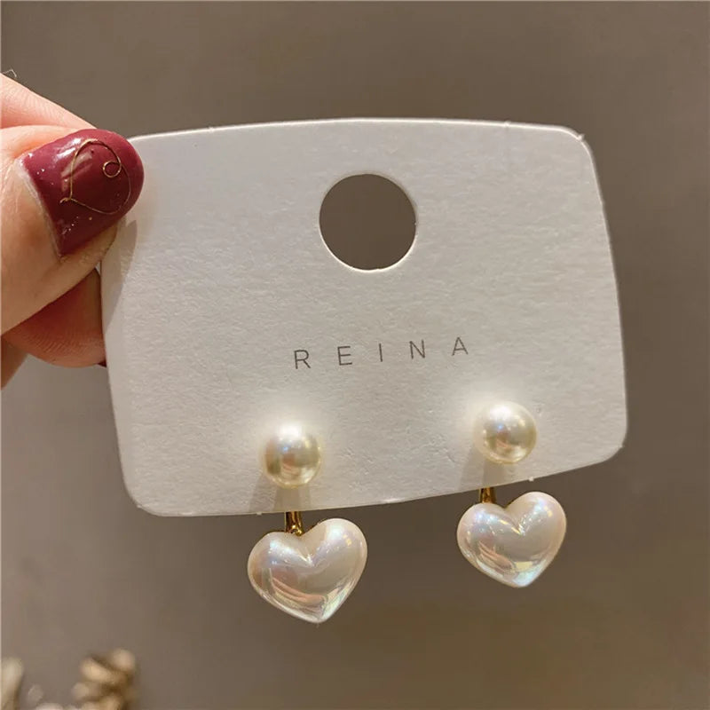 Pearl Stud Earrings Heart Design Elegant Wedding Gift - Smarsty