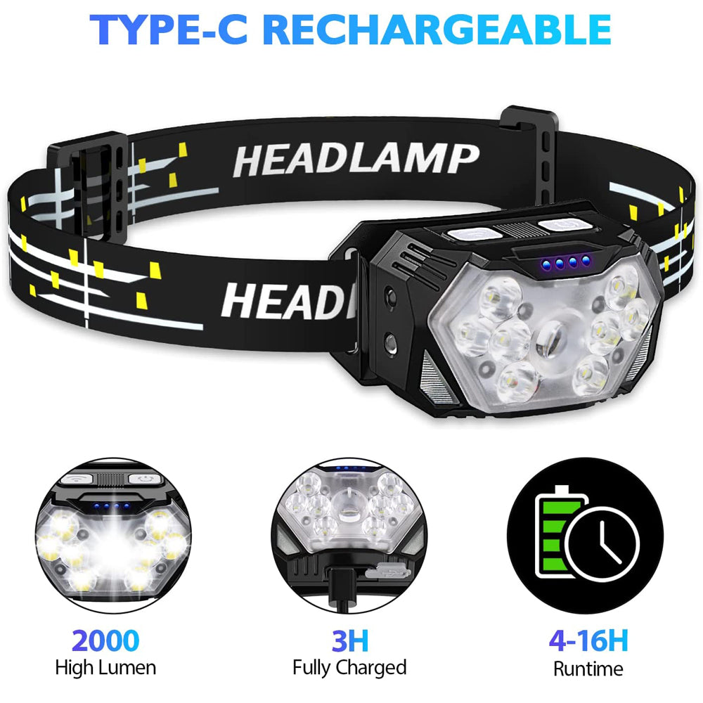 9 Led Strong Light Headlamp USB Rechageable Motion Sensor Headlight Portable Fishing Camping Outdoor Head Lamp Work Flashlight by Smarsty