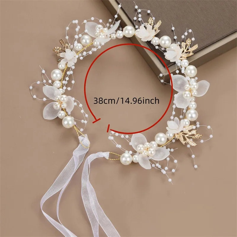Bohemian Pearl Flower Headband For Girls Wedding Bridal - Smarsty