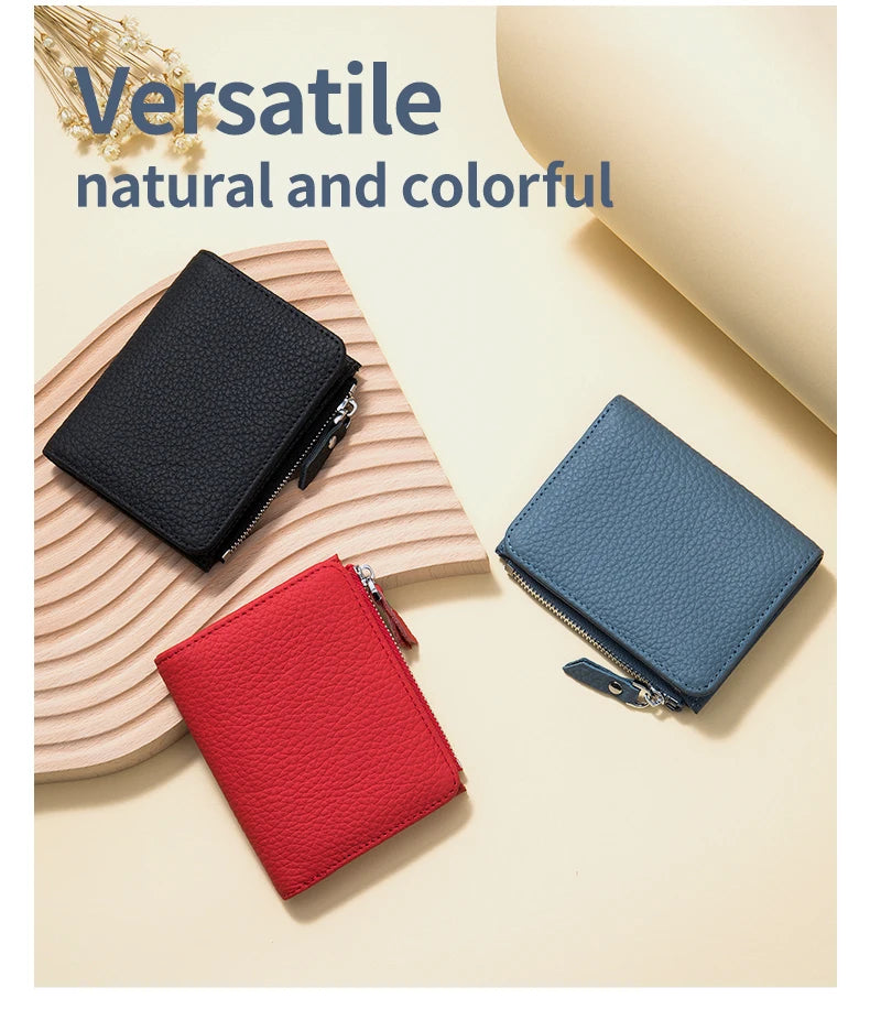 Genuine Leather Men Women Cute Short Wallet Luxury Solid Zipper Coin Purse rfid Bank Credit Card Holder Slim Small Money Bag
