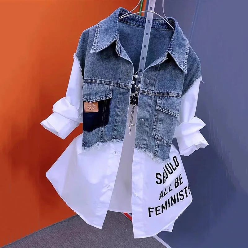 New Splicing Denim Jacket Women Spring Autumn Korean Fashion Denim Shirt Ladies Tops Casual Jean Coat Female Windbreaker - Smarsty