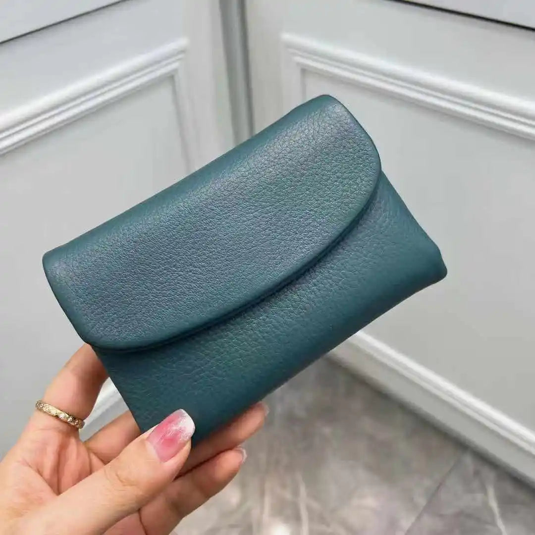 Coin Purse Genuine Cow Leather Short Wallet Trifold for Small Women's Purses Clutch Cowhide Card Holder Travel Card Wallets
