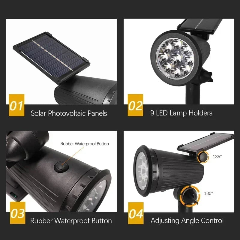 Adjustable LED Solar Spotlights for Outdoor Garden Lighting - Smarsty