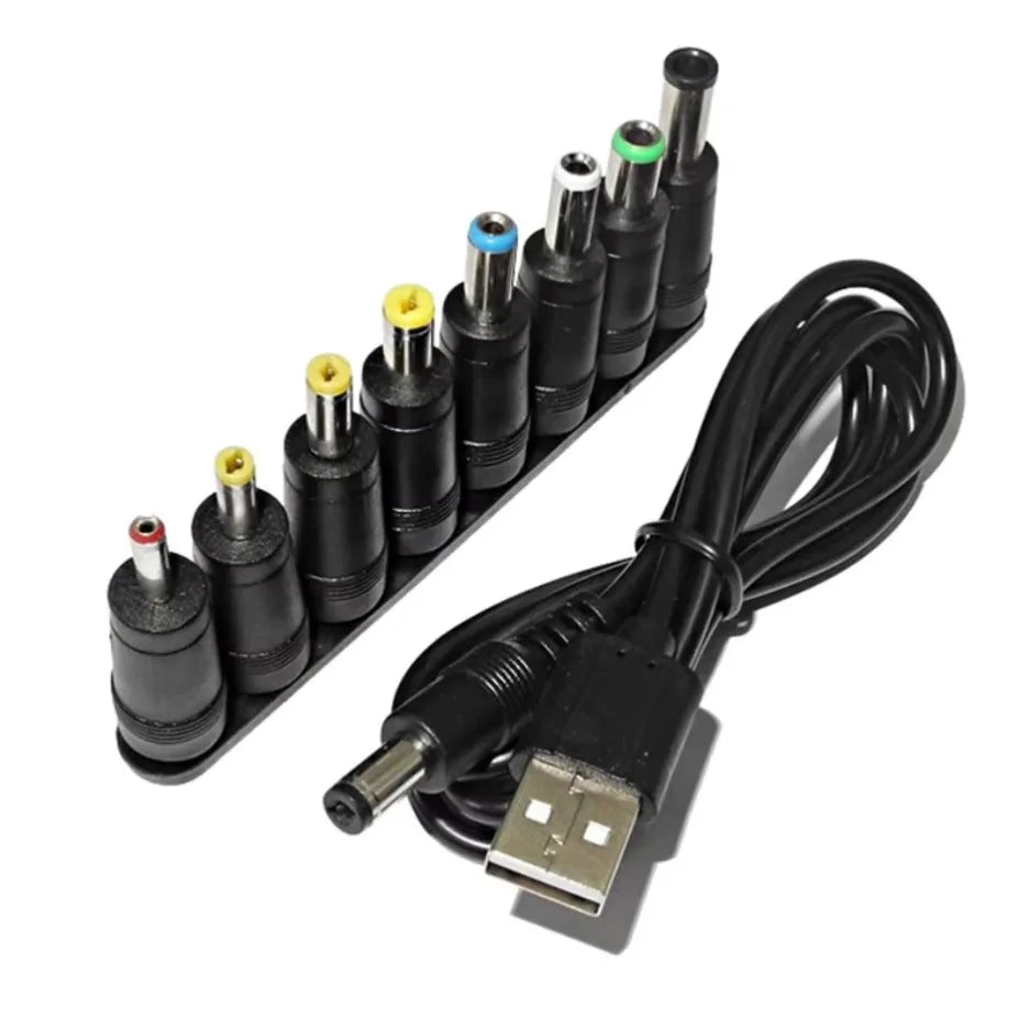 Universal Power Cable USB to DC 5.5 * 2.1mm Jack 5V Charging Cord with 8 Selectable Connector Tips for CCTV Cameras TV Box - Smarsty