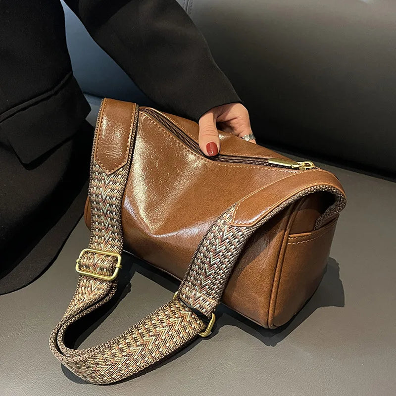 Vintage PU Leather Crossbody Bag For Women Compact Purse - Smarsty