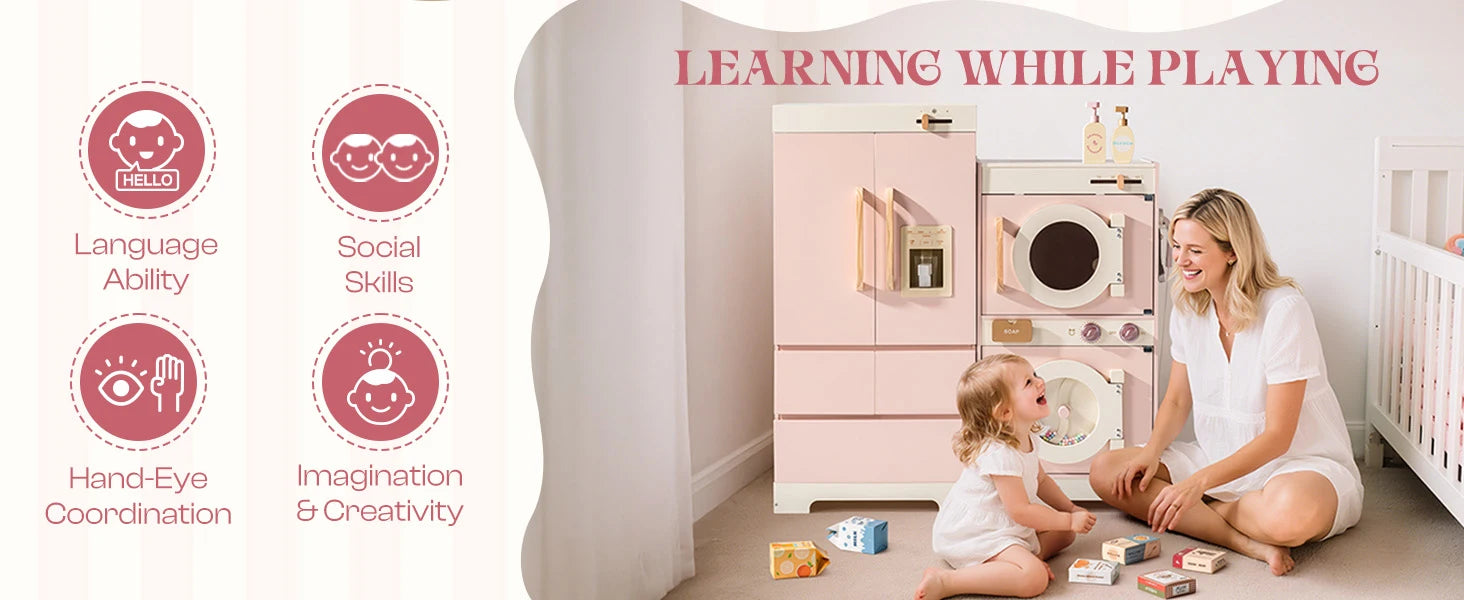 Robotime Robud Kids Corner Kitchen Playset Wooden Play Kitchen Set with Realistic Sound Pretend Play Gift for Boys Girls Pink by Smarsty