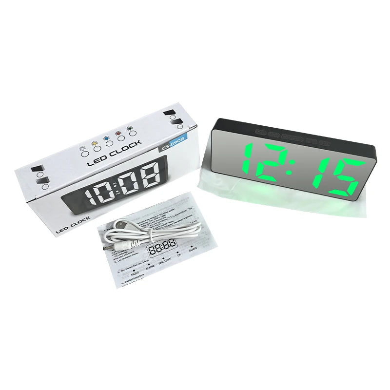 LED Curved Alarm Clock with Dual-purpose Mirror Display - Smarsty