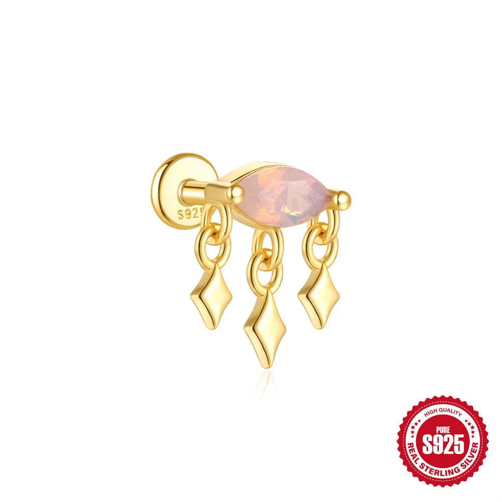 925 Silver Star Moon Zircon Stud Earrings Hypoallergenic - Smarsty