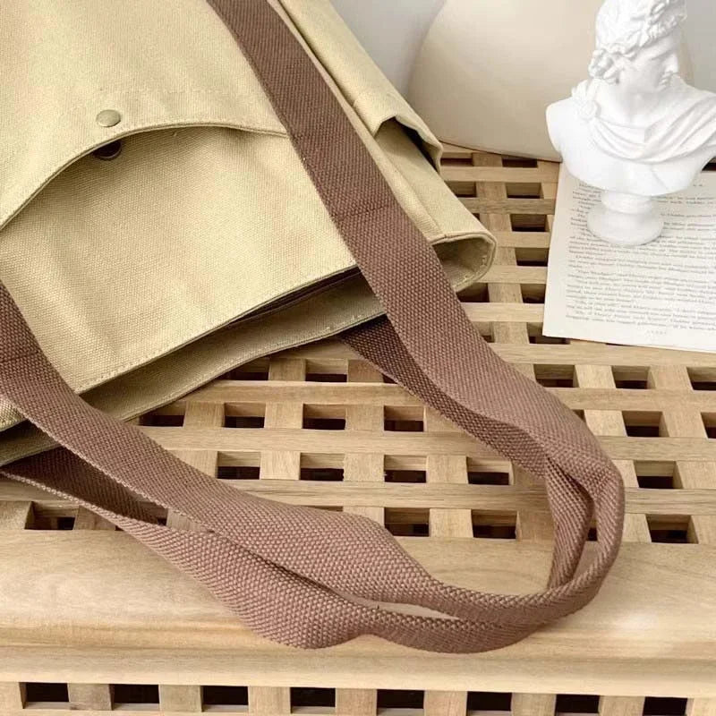 Large Capacity Canvas Tote Shoulder Bag For Work College - Smarsty
