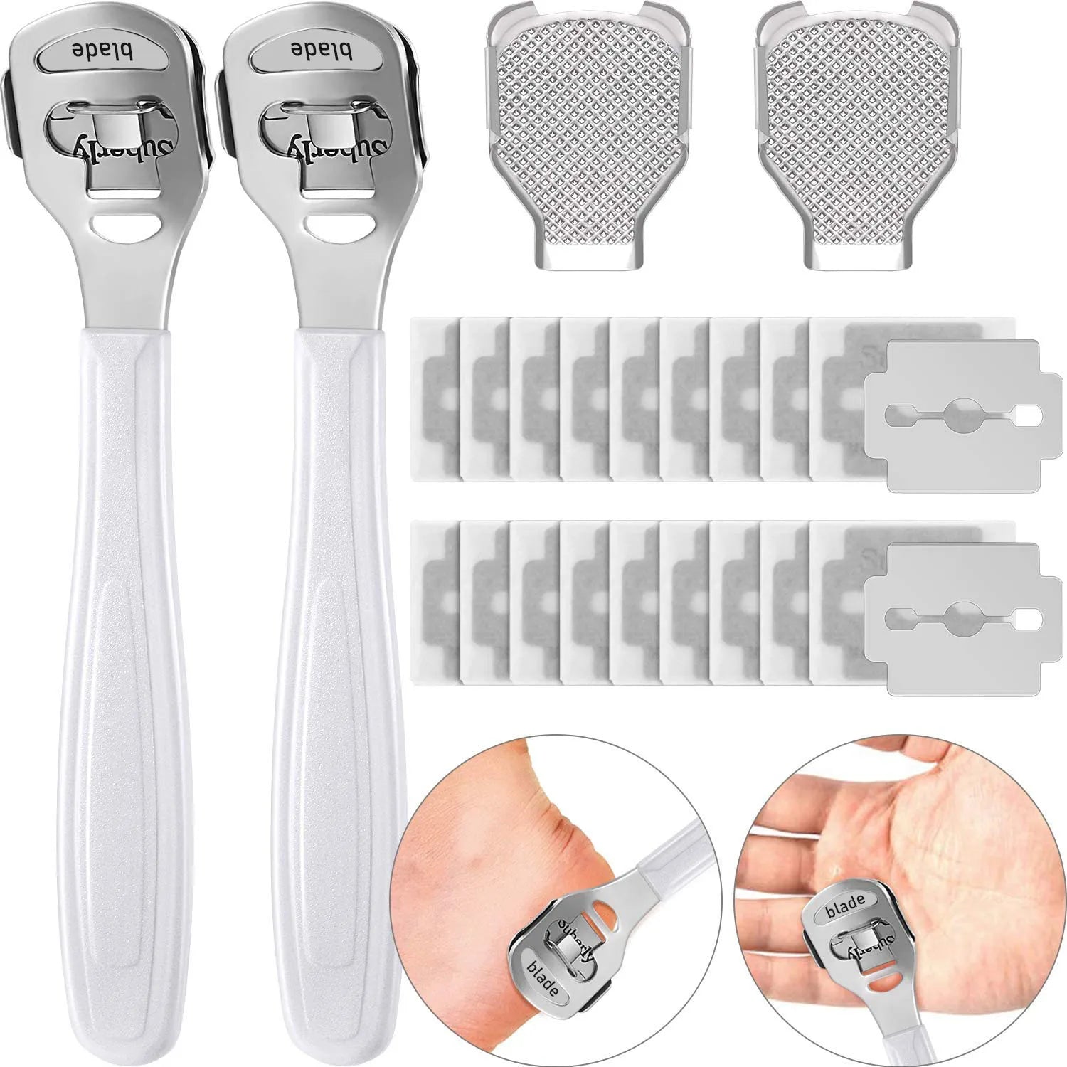 Foot Callus Shaver Heel Hard Skin Remover Hand Feet Pedicure Razor Tool Shavers Stainless Steel Handle 10 Blades Foot Care Tools - Smarsty