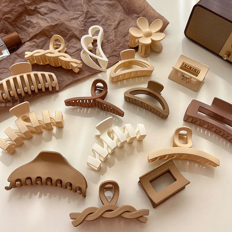 Korean Coffee Beige Acrylic Geometric Hair Claw Clip Large - Smarsty