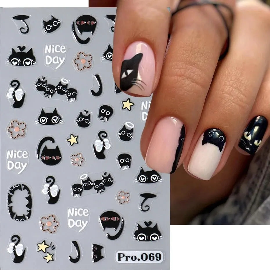 Cute Black Cat Nail Stickers for Fun Manicure Decor - Smarsty
