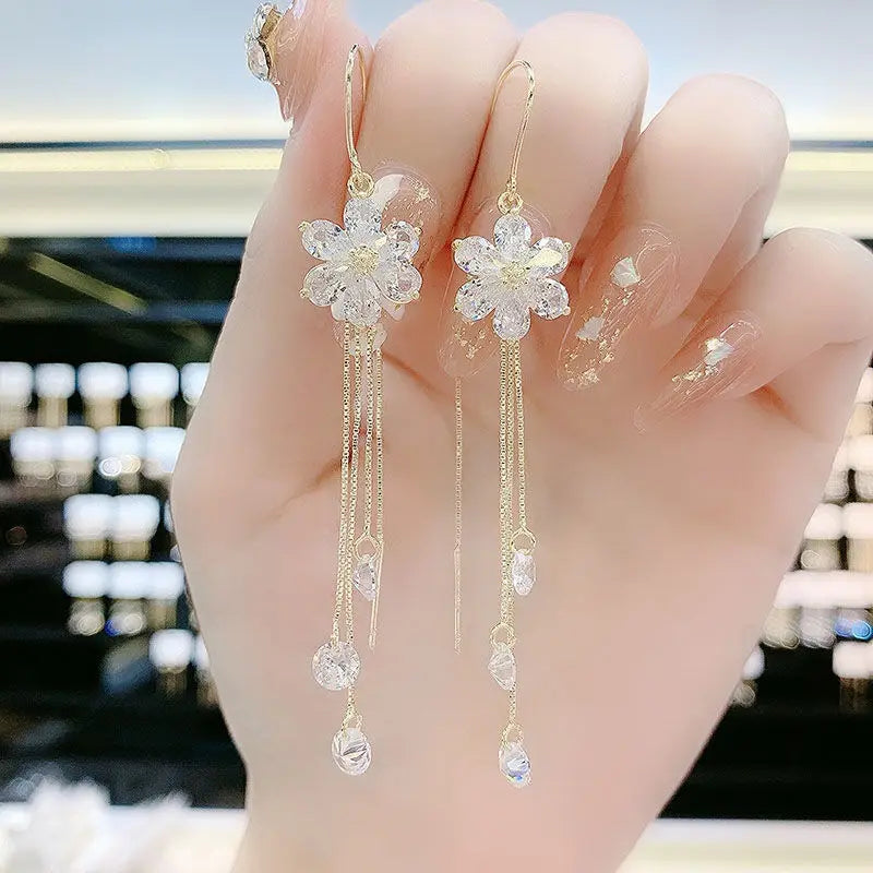 Luxury Crystal Flower Drop Earrings for Women Wedding Gift - Smarsty