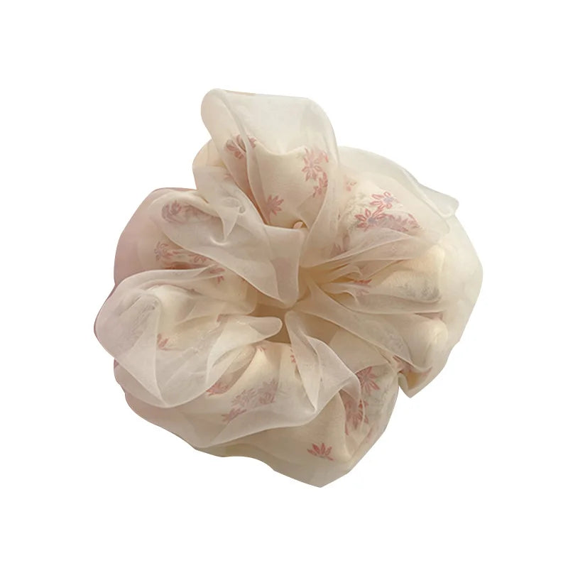 Double Layer Silk Hair Scrunchies Floral Soft Ponytail - Smarsty