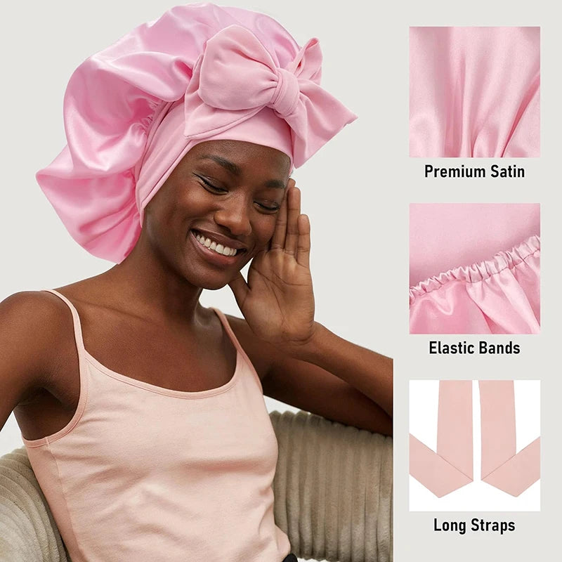 Adjustable Satin Sleeping Hat Elastic Tie For Hair Care - Smarsty