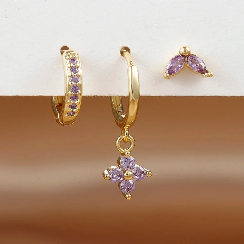 Green Zircon Flower Dangle Earrings Set for Women Fashion Jewelry - Smarsty