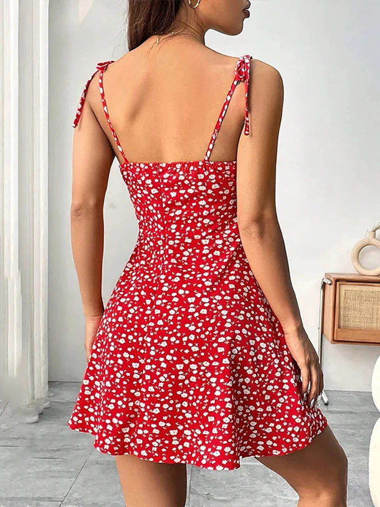 Women's Summer Floral Spaghetti Strap Beach Short Dress,Womens Dresses,Woman Clothing,Woman Clothes,Sundress,New In Dress 2025 - Smarsty