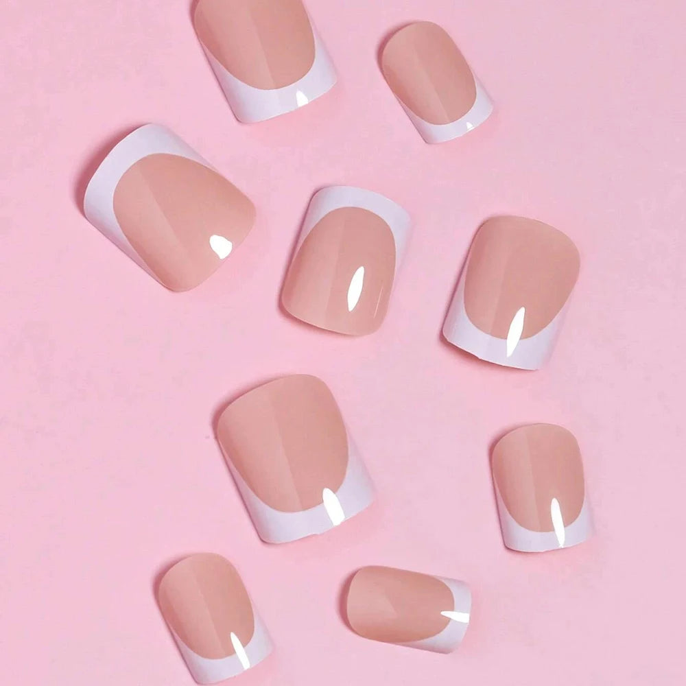 24PCS Pink French Fake Nails for Parties - Smarsty