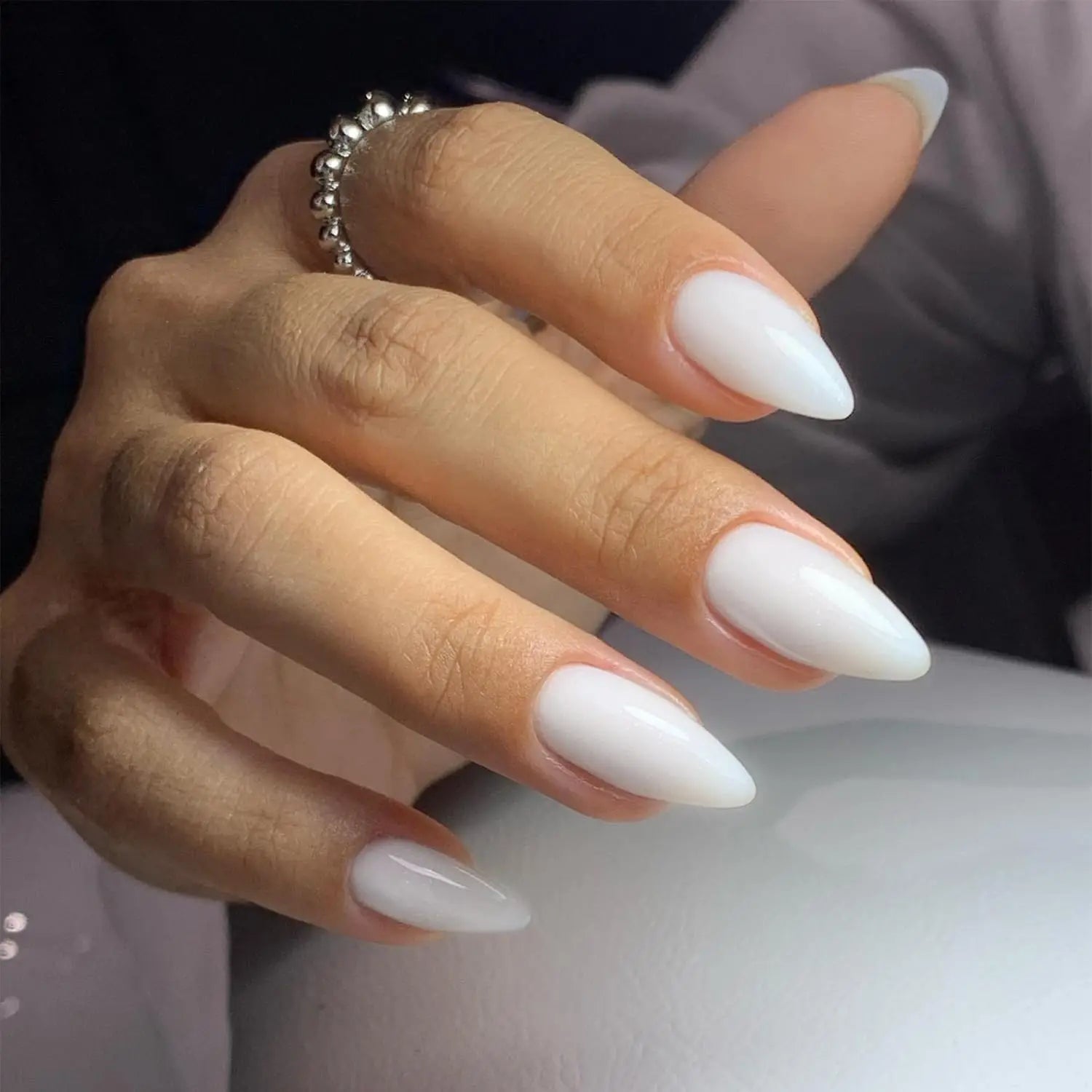 Medium White Square Press On Nails 24PCS for Parties - Smarsty