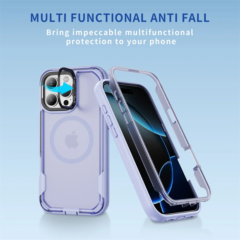 For Magsafe Dual Armor Bumper Lens Stand Phone Case For iPhone 17 16 15 14 Plus 13 12 Pro Max 11 Shockproof Protective Cover