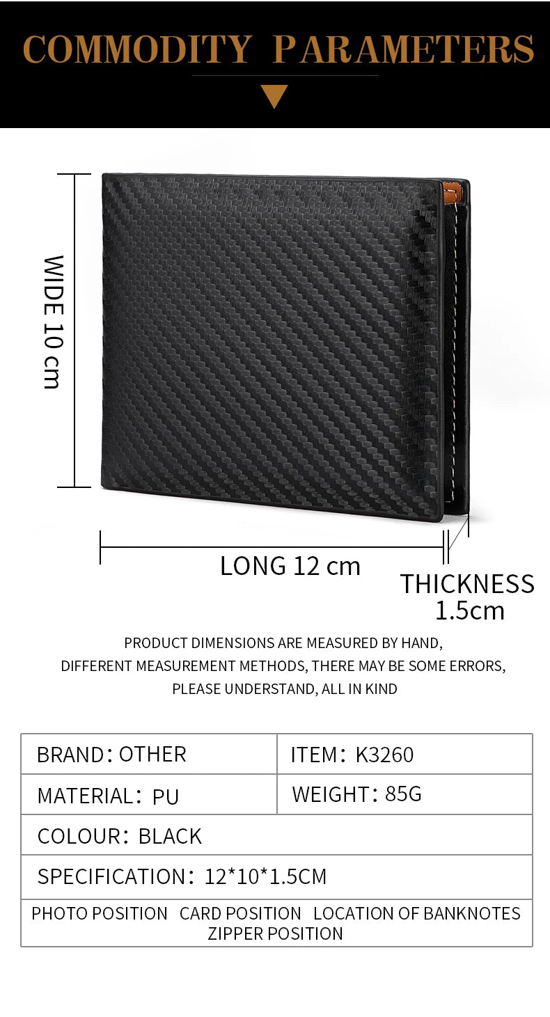 New Carbon Fiber Short Wallet Men's Card Bag Integrated Zipper Change Bag Holder - Smarsty