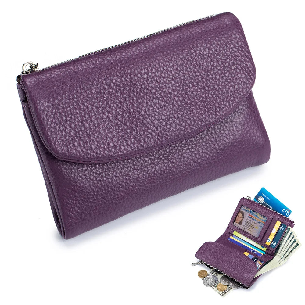 Coin Purse Genuine Cow Leather Short Wallet Trifold for Small Women's Purses Clutch Cowhide Card Holder Travel Card Wallets