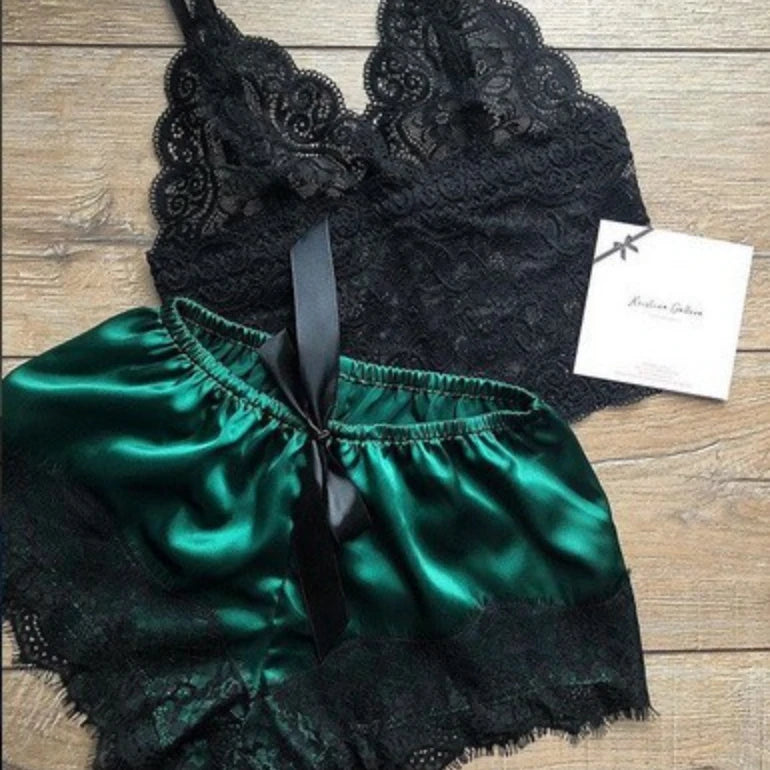 Pajama Sets Sexy Pajamas for Women 2 Pieces Top Shorts Set Sleepwear Clothes Lace Pajamas Underwear Lingerie - Smarsty
