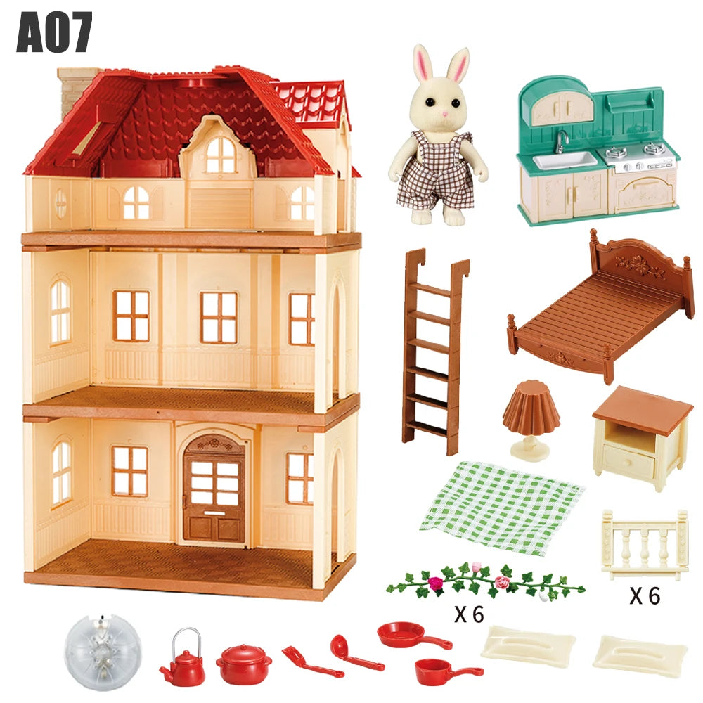 1/12 Dollhouse Furniture Family House Villa Simulate Forest Rabbit Animal Family Miniature Scene Toy Display Furniture Toy Gift by Smarsty