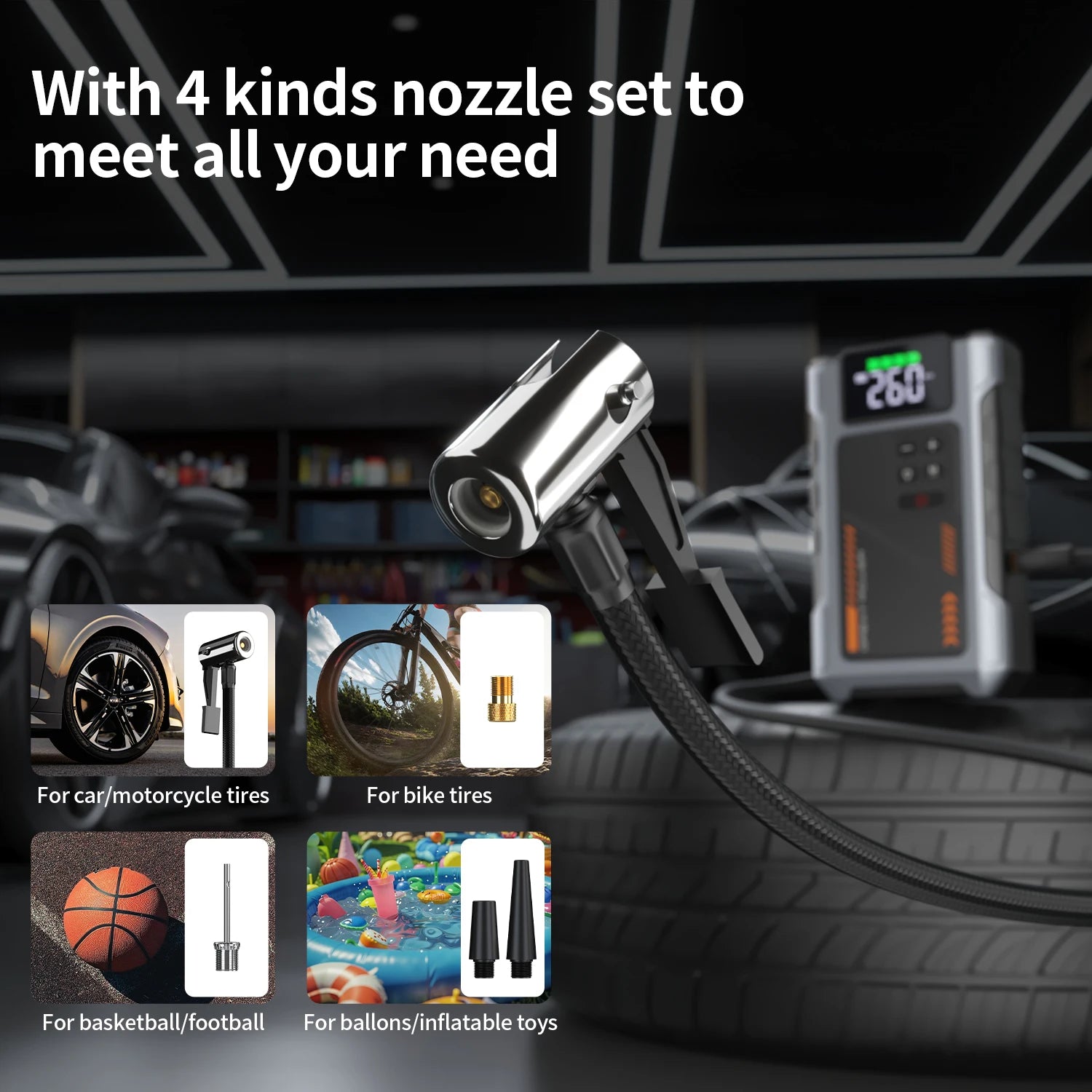 Portable Car Jump Starter With Air Compressor, 3000A Peak(7.5L Gas, 6.5L Diesel) , Jump Starter Battery PackWith150 PSl Tire Inf