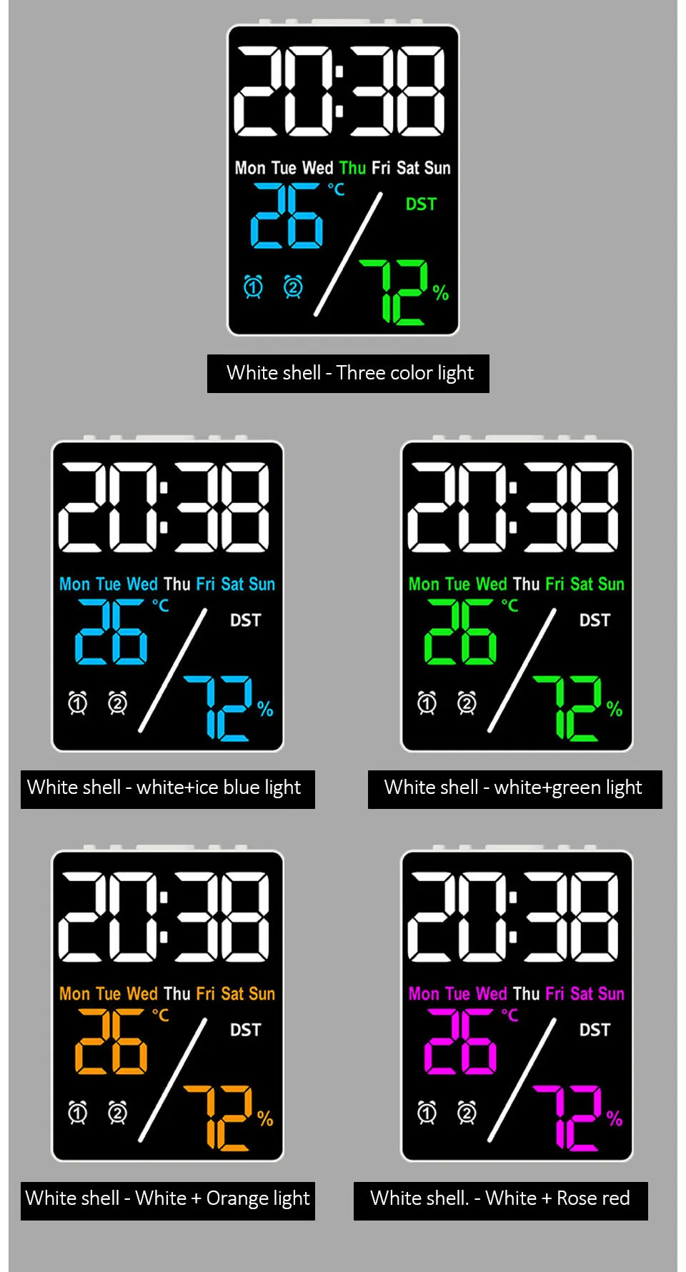 Multifunctional Large Screen Digital Alarm Clock with Humidity Display - Smarsty